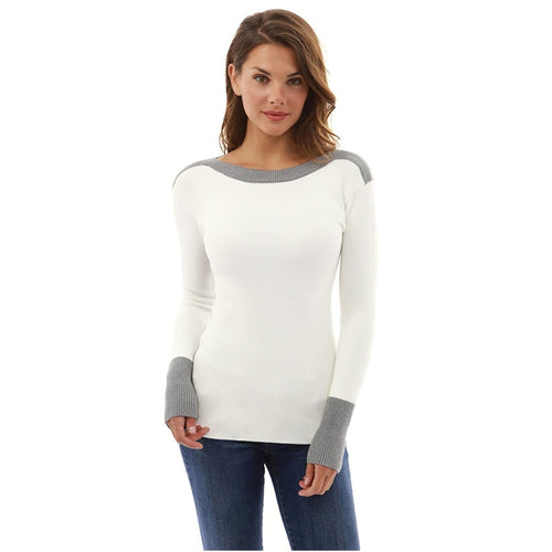 Autumn Winter White Casual Patchwork O-neck Long Sleeve T shirt Women Tshirt Tops T-shirts For Women