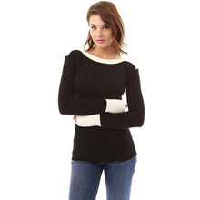 Load image into Gallery viewer, Autumn Winter White Casual Patchwork O-neck Long Sleeve T shirt Women Tshirt Tops T-shirts For Women