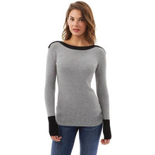 Load image into Gallery viewer, Autumn Winter White Casual Patchwork O-neck Long Sleeve T shirt Women Tshirt Tops T-shirts For Women