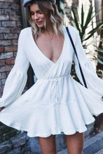 Load image into Gallery viewer, Deep V neck Lace Up Ruffles Warm Autumn Winter Dress