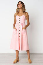 Load image into Gallery viewer, Button Striped Print Cotton Linen Casual Summer Dress
