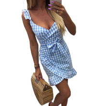 Load image into Gallery viewer, V-neck Irregular Ruffles Plaid Summer Dress