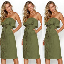Load image into Gallery viewer, Strapless Backless Button Ruffles Off Shoulder Summer Dress