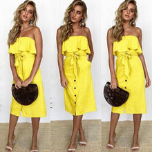 Load image into Gallery viewer, Strapless Backless Button Ruffles Off Shoulder Summer Dress