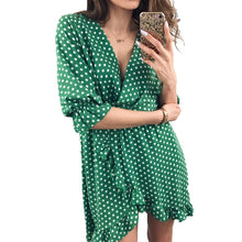 Load image into Gallery viewer, V-neck Polka Dot Ruffles Irregular Summer Dress
