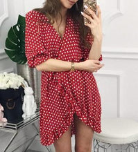 Load image into Gallery viewer, V-neck Polka Dot Ruffles Irregular Summer Dress