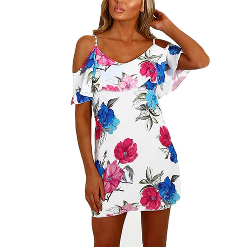 Floral Print Off Shoulder Ruffles Summer Dress