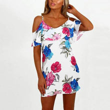 Load image into Gallery viewer, Floral Print Off Shoulder Ruffles Summer Dress